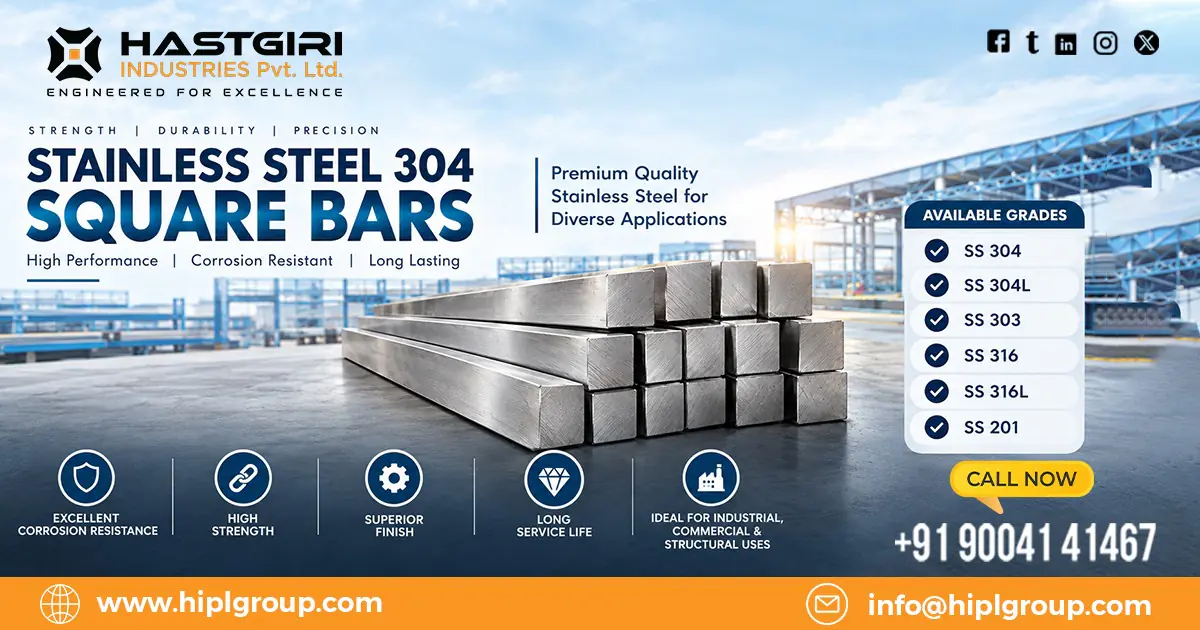 Stainless Steel 304 Square Bars in Delhi